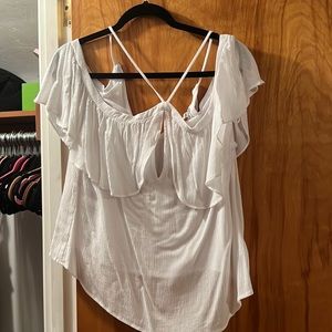 White express top with eyelet detail and ruffle top